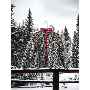 Swiss Tech Girls XL 14-16 Zebra Print Puffer Coat Pink Zip Jacket‎ SM36735